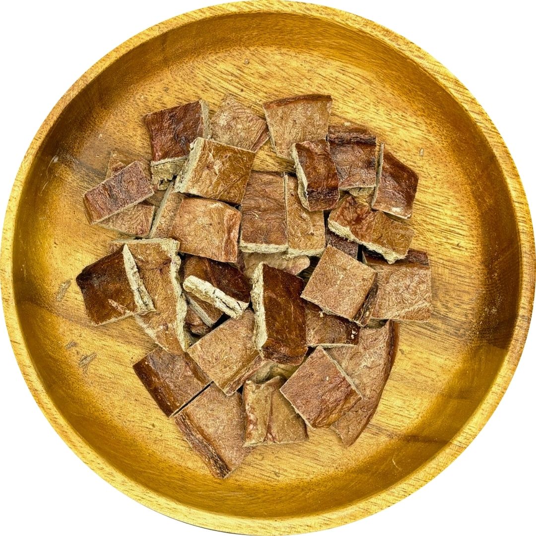 Close up of freeze dried beef lung pet treats from Carnevore Mountain.