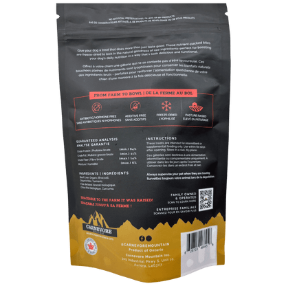 Beef liver and super greens dog treats packaging back view showcasing ingredients and guaranteed analysis.