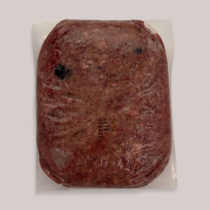 Beef raw dog food packaging, The Big Beef, nutrient-dense, pasture-raised beef for dogs.