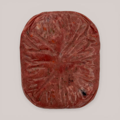 Carnevore Mountain raw dog food packaging back view on a white background