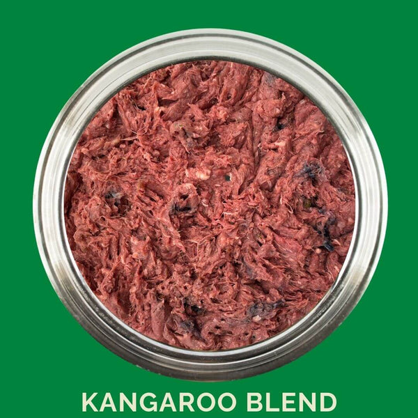 Kangaroo Raw Dog Food – Novel Protein Blend in a bowl featuring a raw kangaroo meat blend for dogs.