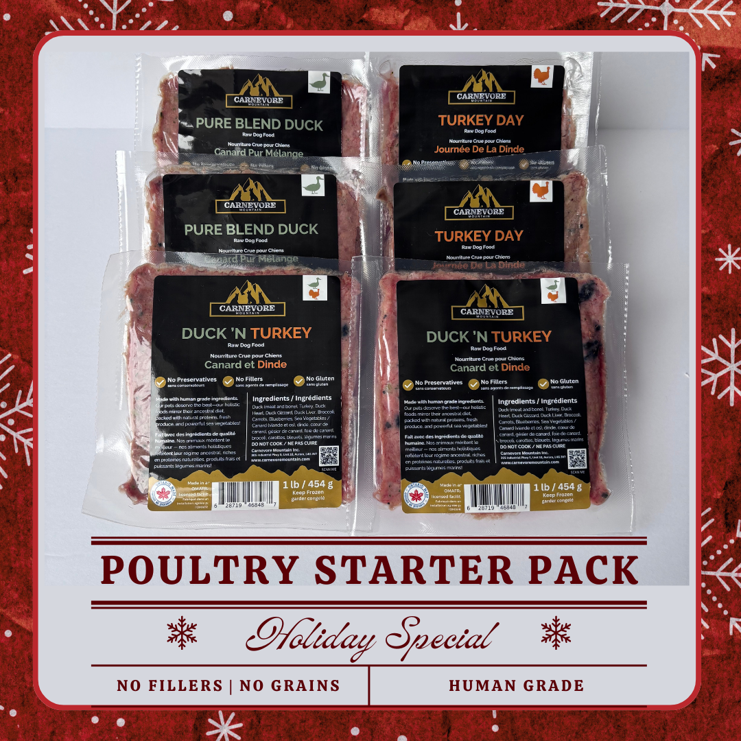 Poultry starter pack with labels on a red background
