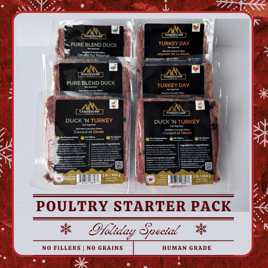 Poultry starter pack with labels on a red background