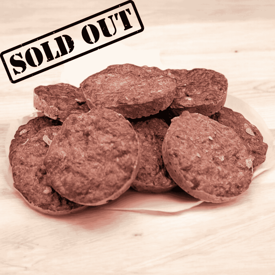 Picture of Carnevore Mountain Beef Organ Blend biscuits with a Sold Out image on the top left of the image. 
