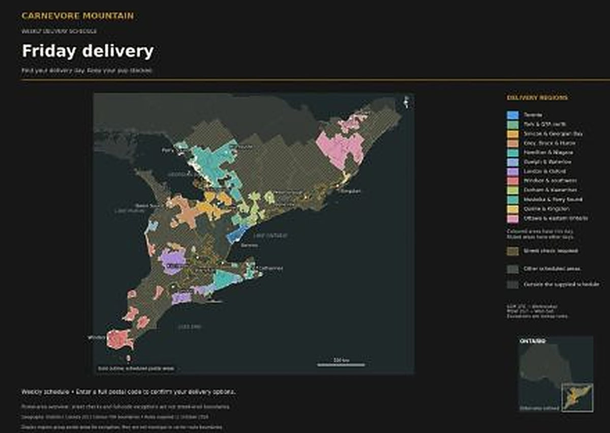 Map of the areas Carnevore Mountain delivers to on Friday