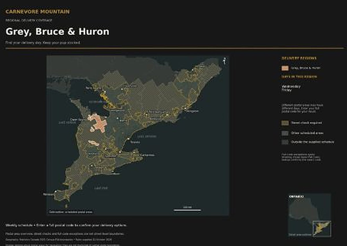 Map of Carnevore Mountain delivery in Grey, Bruce and Huron