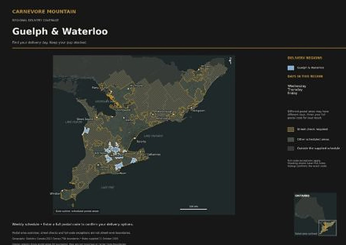 Map of Carnevore Mountain delivery in Guelph and Waterloo