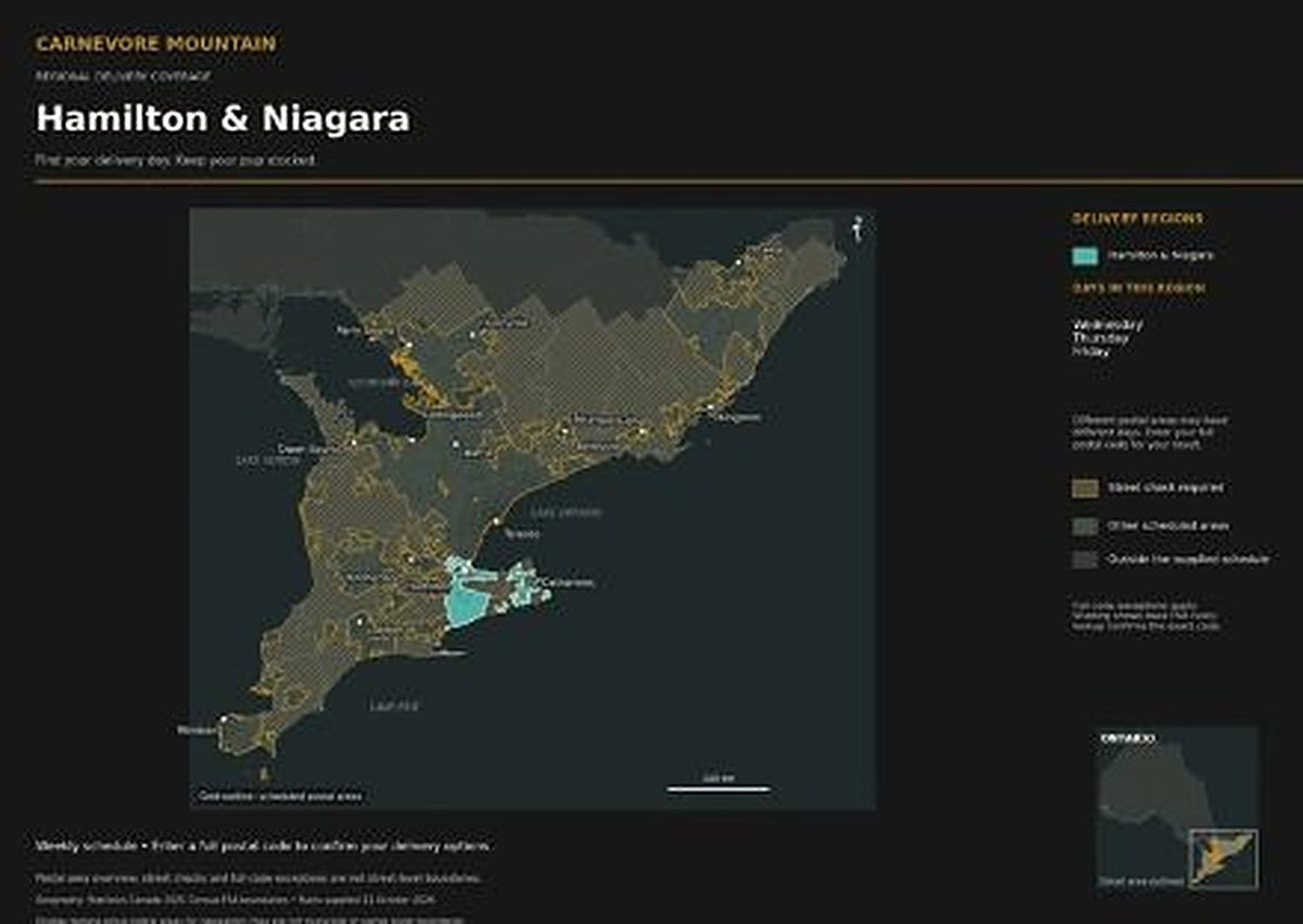 Map of Carnevore Mountain delivery in Hamilton and Niagara
