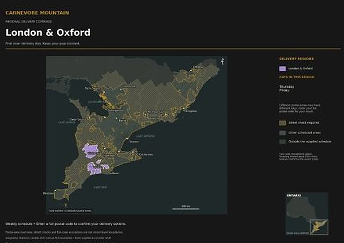 Map of Carnevore Mountain delivery in London and Oxford