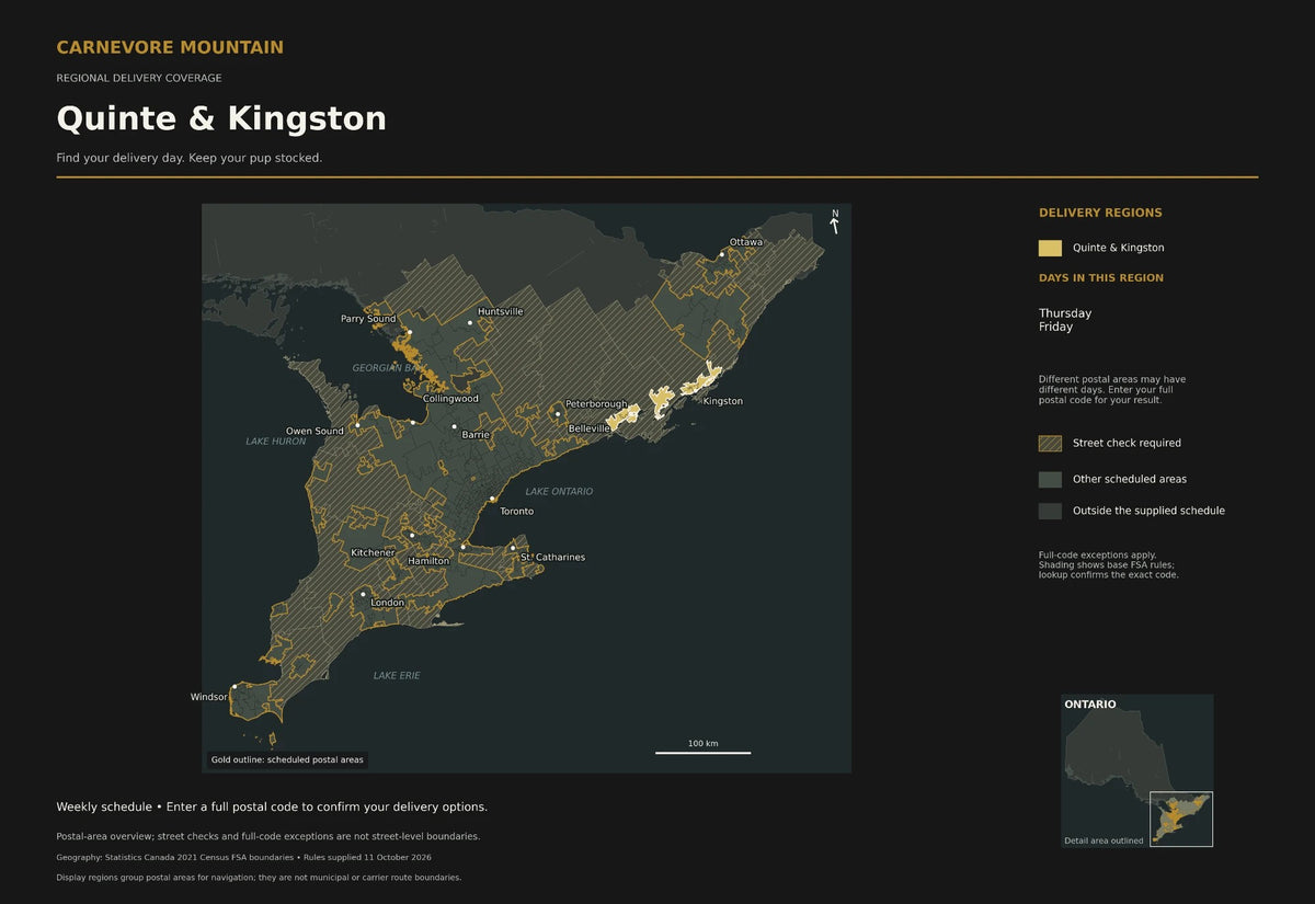Map of Carnevore Mountain delivery in Quinte and Kingston