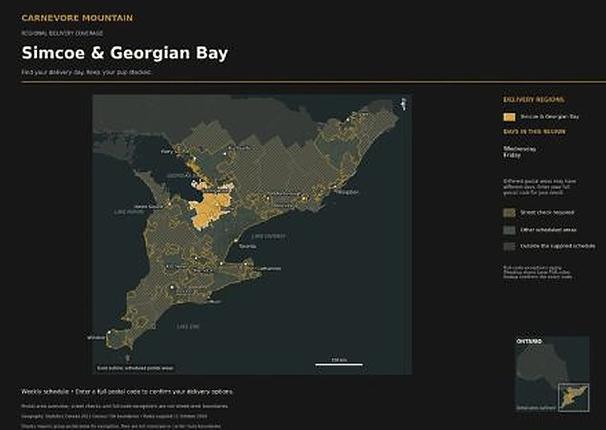 Map of Carnevore Mountain delivery in Simcoe and Georgian Bay
