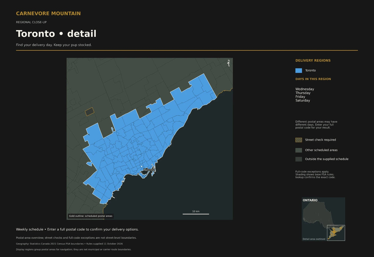 Close-up map of Carnevore Mountain delivery in Toronto