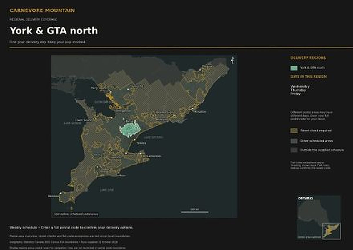 Map of Carnevore Mountain delivery in York and GTA north